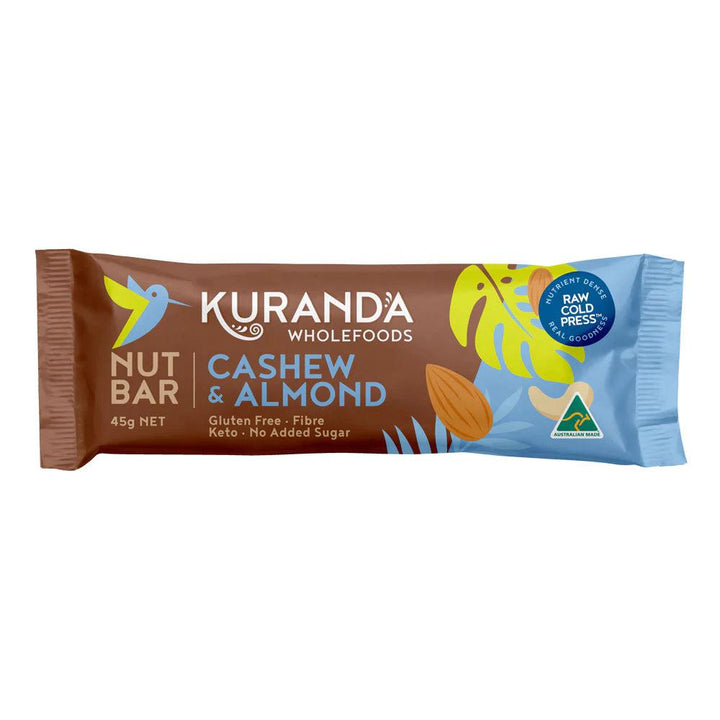 Kuranda Wholefoods Cashew & Almond Nut Bars Gluten Free Dairy Free Keto No Added Sugar 45g