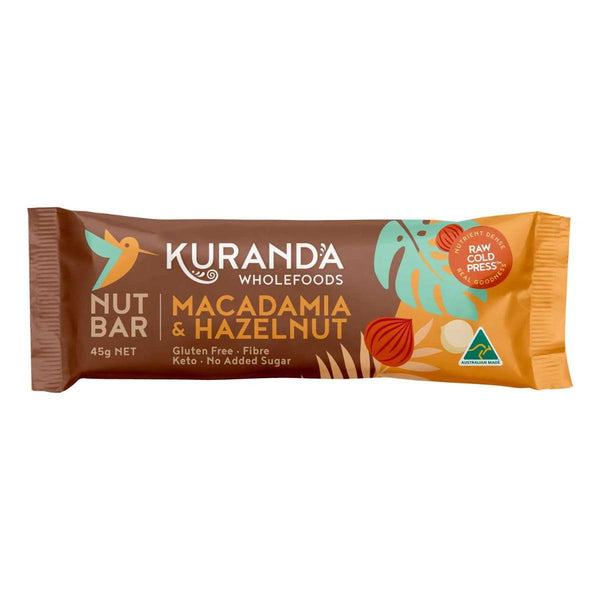Kuranda Wholefoods Macadamia & Hazelnut Nut Bars Gluten Free Dairy Free Keto No Added Sugar 45g