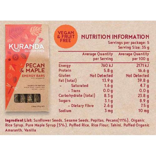 Kuranda Wholefoods Pecan & Maple Multipack Energy Bars Gluten Free Dairy Free 175g