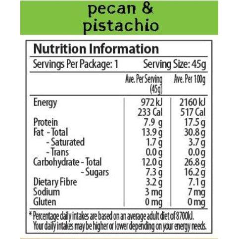 Kuranda Wholefoods Pecan & Pistachio Nut Bars Gluten Free Dairy Free Keto No Added Sugar 45g