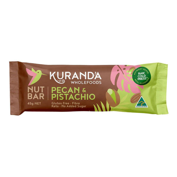 Kuranda Wholefoods Pecan & Pistachio Nut Bars Gluten Free Dairy Free Keto No Added Sugar 45g