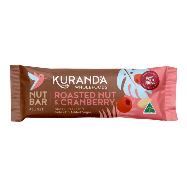 Kuranda Wholefoods Roasted Nut & Cranberry Nut Bars Gluten Free Dairy Free Keto No Added Sugar 45g