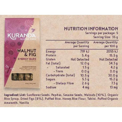 Kuranda Wholefoods Walnut & Fig Multipack Energy Bars Gluten Free Dairy Free 175g