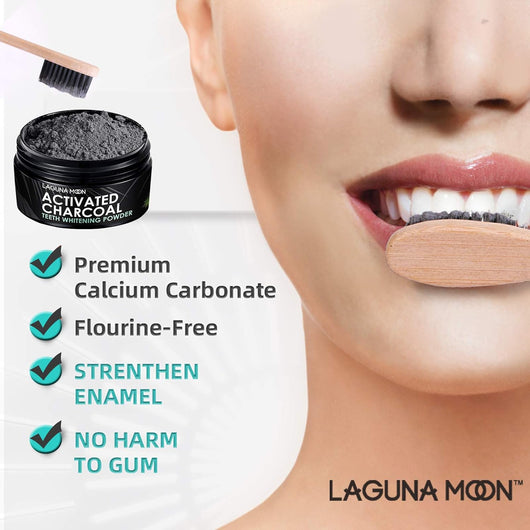 Laguna Moon Activated Charcoal Teeth Whitening Powder - 50g Natural Coconut Charcoal, Effective Teeth Stain Remover and Toothpaste Alternative 50g