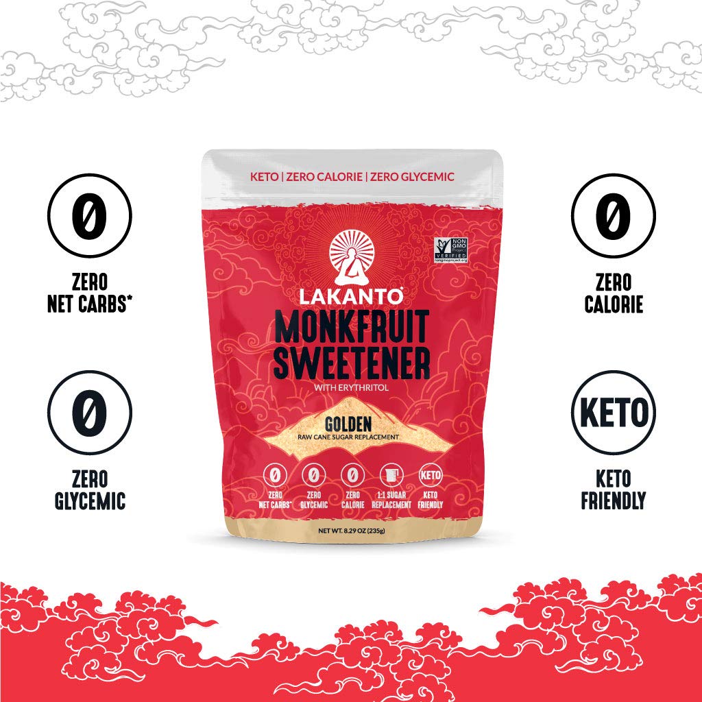 Lakanto Monk Fruit Sweetener With Erythritol Golden Keto Zero Calorie Zero Glycemic 235g