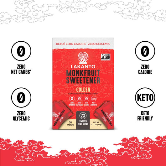 Lakanto Monk Fruit Sweetener With Erythritol Golden Keto Zero Calorie Zero Glycemic 30 Sachets