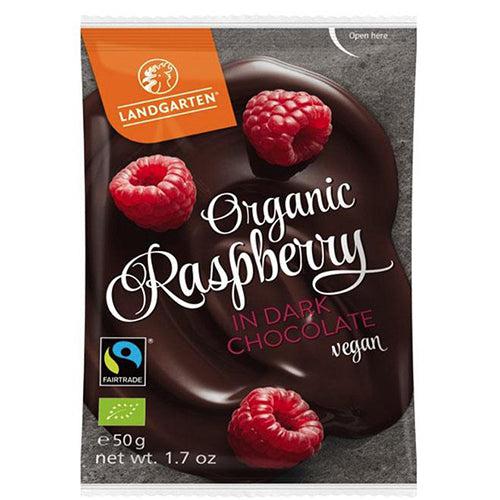 Landgarten Organic Raspberries In Dark Chocolate Gluten Free 50g