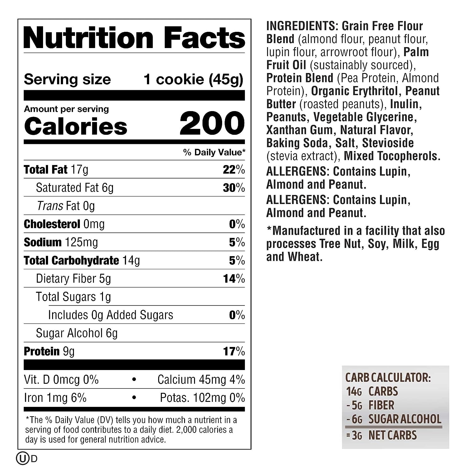 Lenny & Larry's Keto Cookie, Peanut Butter, Soft Baked, 9g Plant Protein, 3g Net Carbs, Vegan, Non-GMO 45g