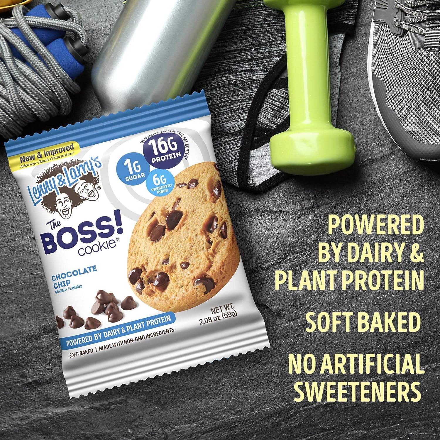 Lenny & Larry's The BOSS Cookie, Chocolate Chip with 16g Dairy & Plant Protein, 1g Sugar, 6g Fiber, 1g Net Carbs 59g