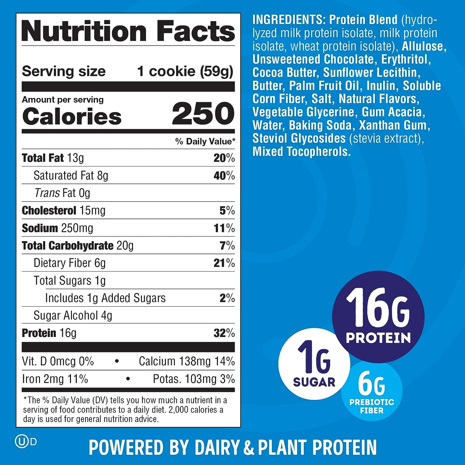 Lenny & Larry's The BOSS Cookie, Chocolate Chip with 16g Dairy & Plant Protein, 1g Sugar, 6g Fiber, 1g Net Carbs 59g