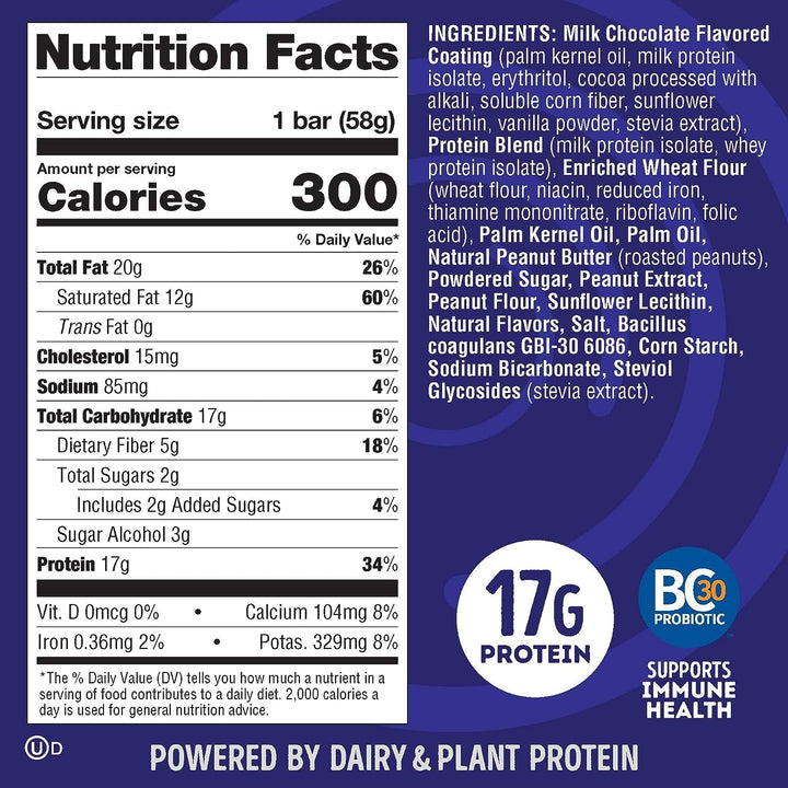 Lenny & Larry's The BOSS! Immunity Bar, Peanut Butter Cup, 17g Dairy & Plant Protein, Probiotics 58g