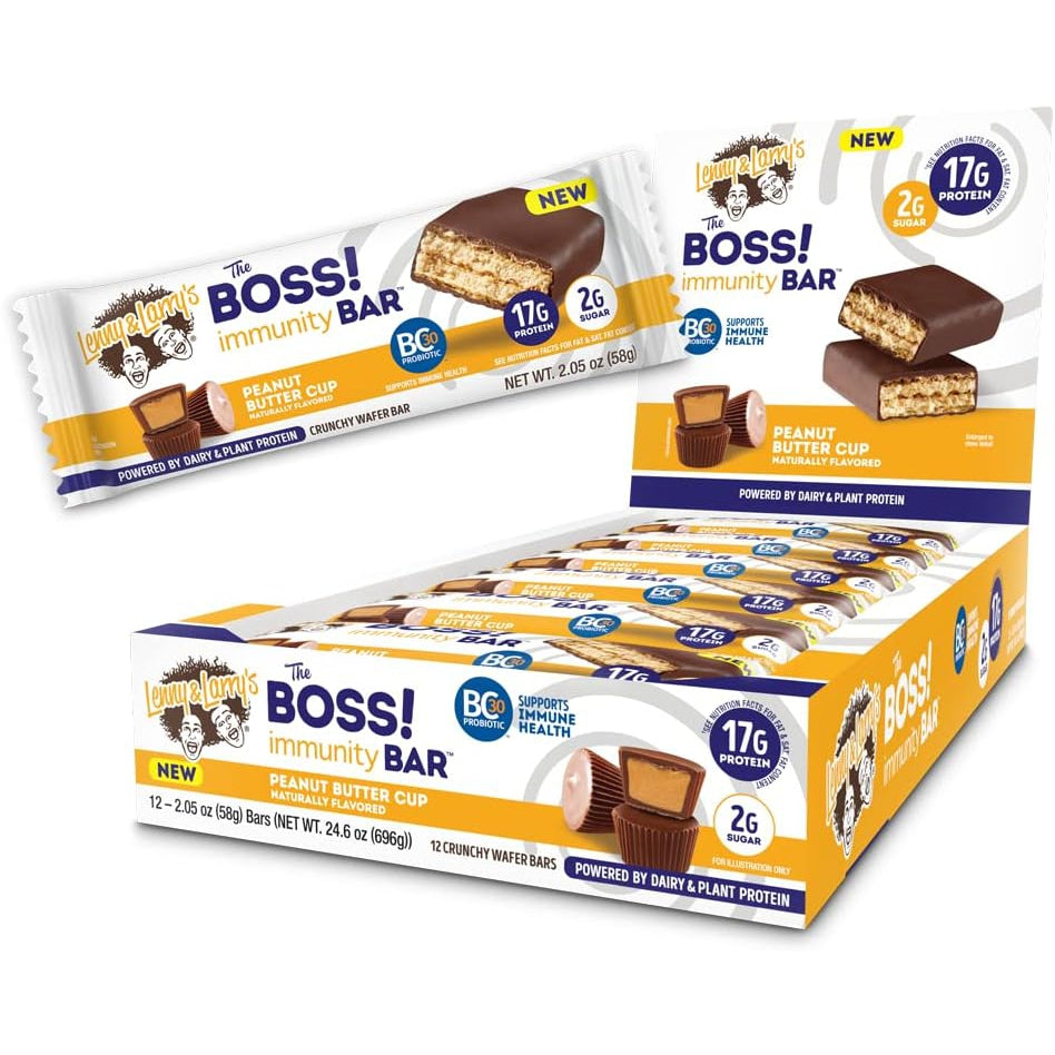 Lenny & Larry's The BOSS! Immunity Bar, Peanut Butter Cup, 17g Dairy & Plant Protein, Probiotics 58g