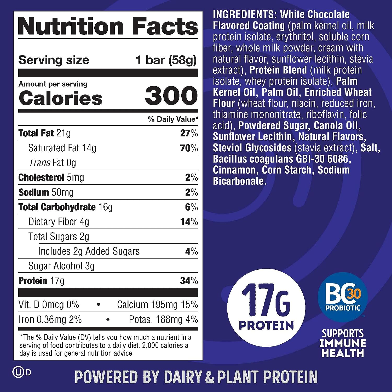 Lenny & Larry's The BOSS Immunity Protein Bar, Maple French Toast, with 17g Dairy & Plant Protein and Probiotics 58g