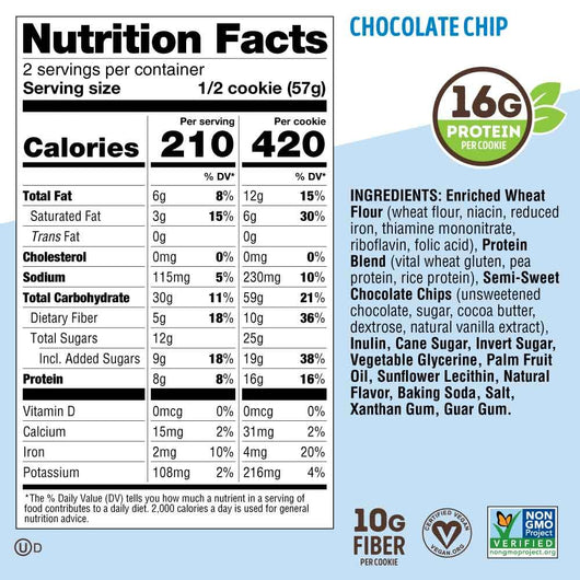 Lenny & Larry's The Complete Cookie, Chocolate Chip, Soft Baked, 16g Plant Protein, Vegan, Non-GMO, 113g