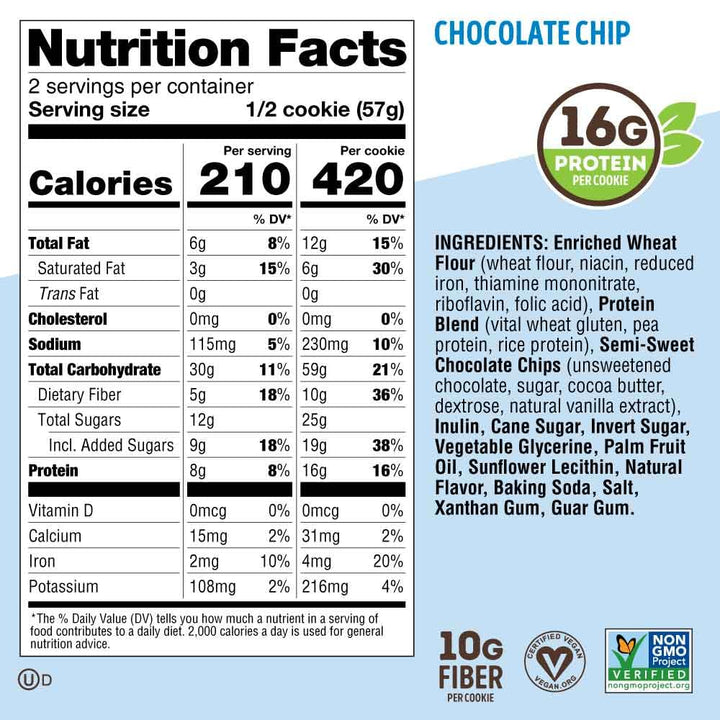 Lenny & Larry's The Complete Cookie, Chocolate Chip, Soft Baked, 16g Plant Protein, Vegan, Non-GMO, 113g