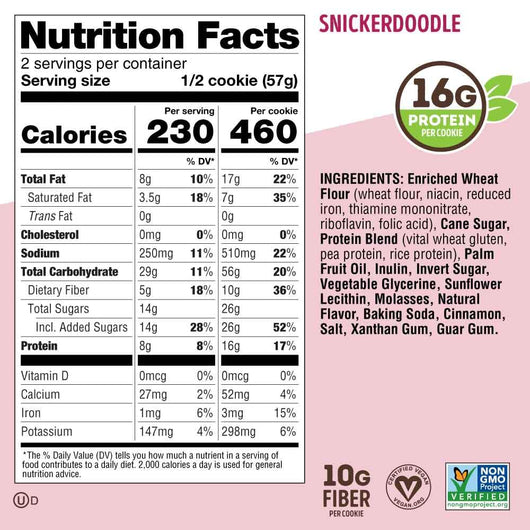 Lenny & Larry's The Complete Cookie, Snickerdoodle, Soft Baked, 16g Plant Protein, Vegan, Non-GMO, 113g