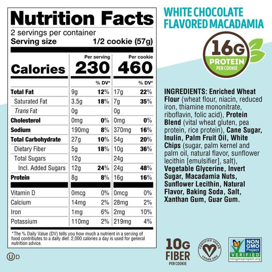 Lenny & Larry's The Complete Cookie, White Chocolaty Macadamia, Soft Baked, 16g Plant Protein, Vegan, Non-GMO, 113g