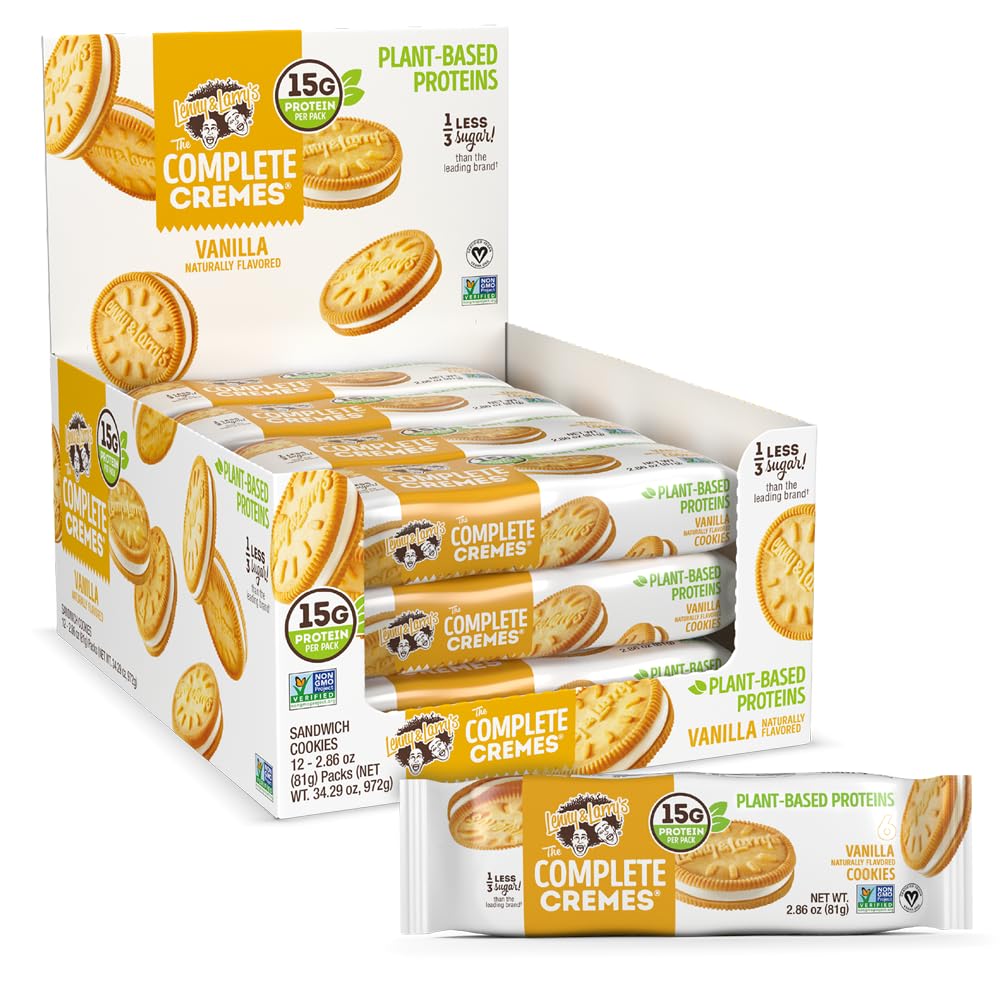 Lenny & Larry's The Complete Cremes, Sandwich Cookies, Vanilla, Vegan, 5g Plant Protein, 6 Cookies Per Pack 81g
