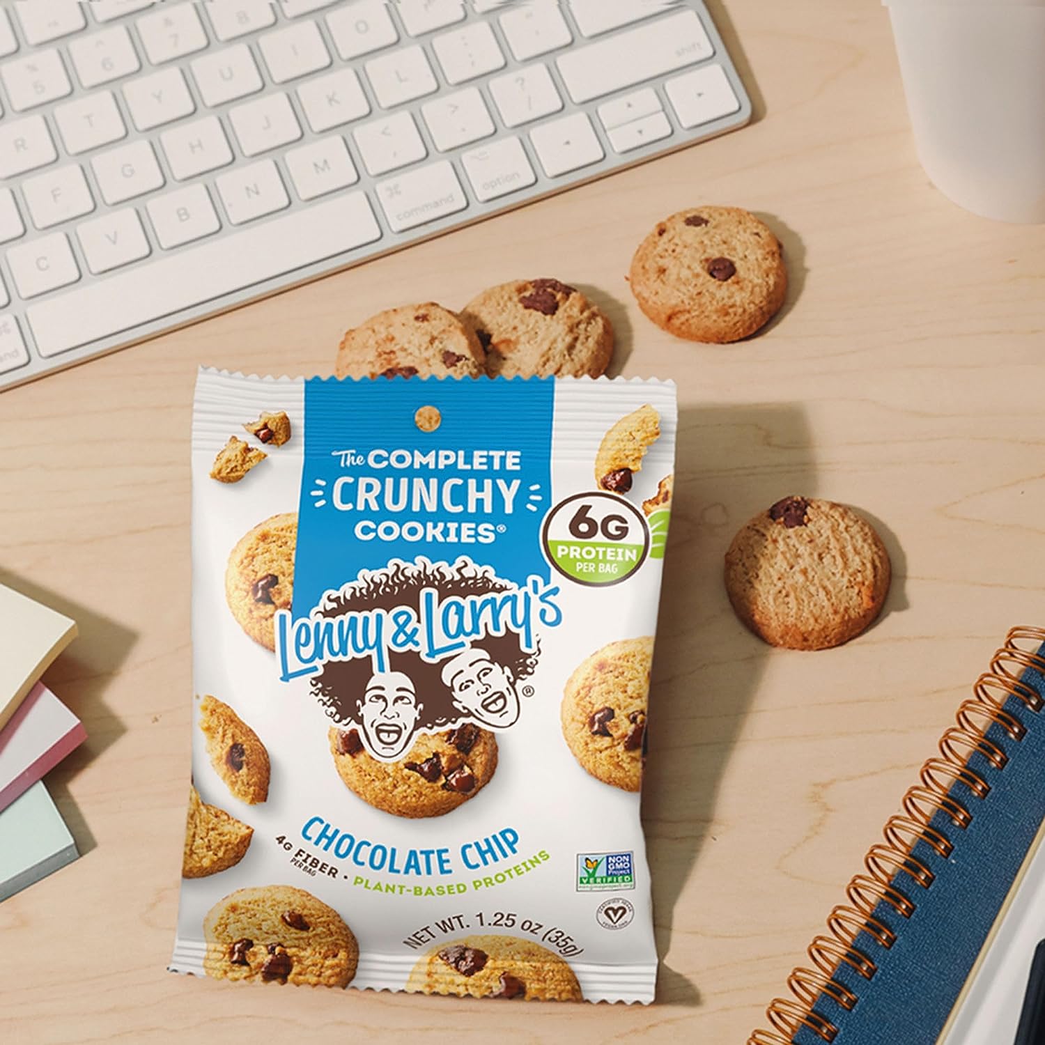 Lenny & Larry's The Complete Crunchy Cookie, Chocolate Chip, 6g Plant Protein, Vegan, Non-GMO, 35g
