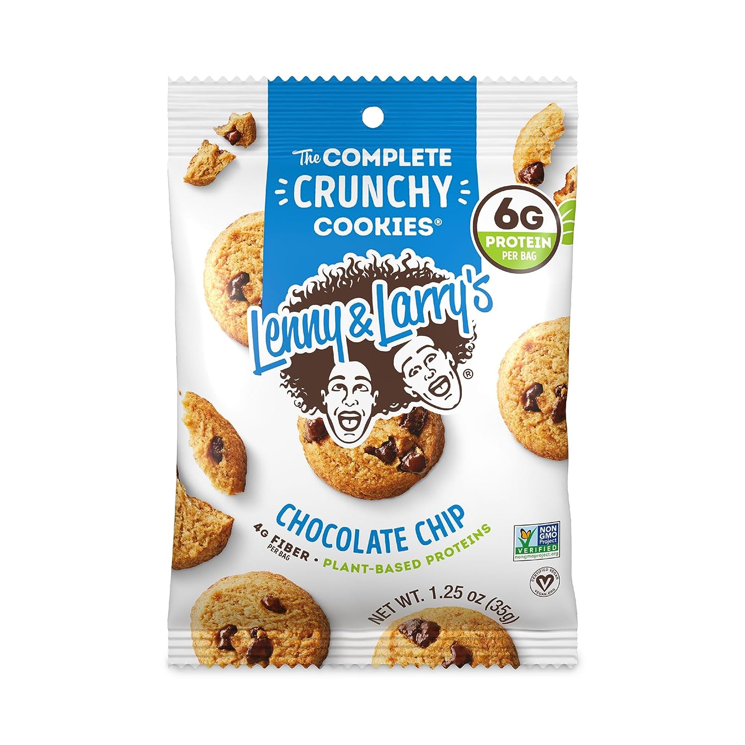 Lenny & Larry's The Complete Crunchy Cookie, Chocolate Chip, 6g Plant Protein, Vegan, Non-GMO, 35g