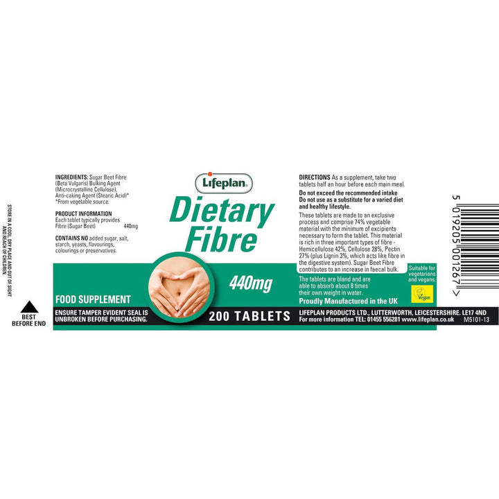 Lifeplan Dietary Fibre 440mg 200 Vegan Tablets