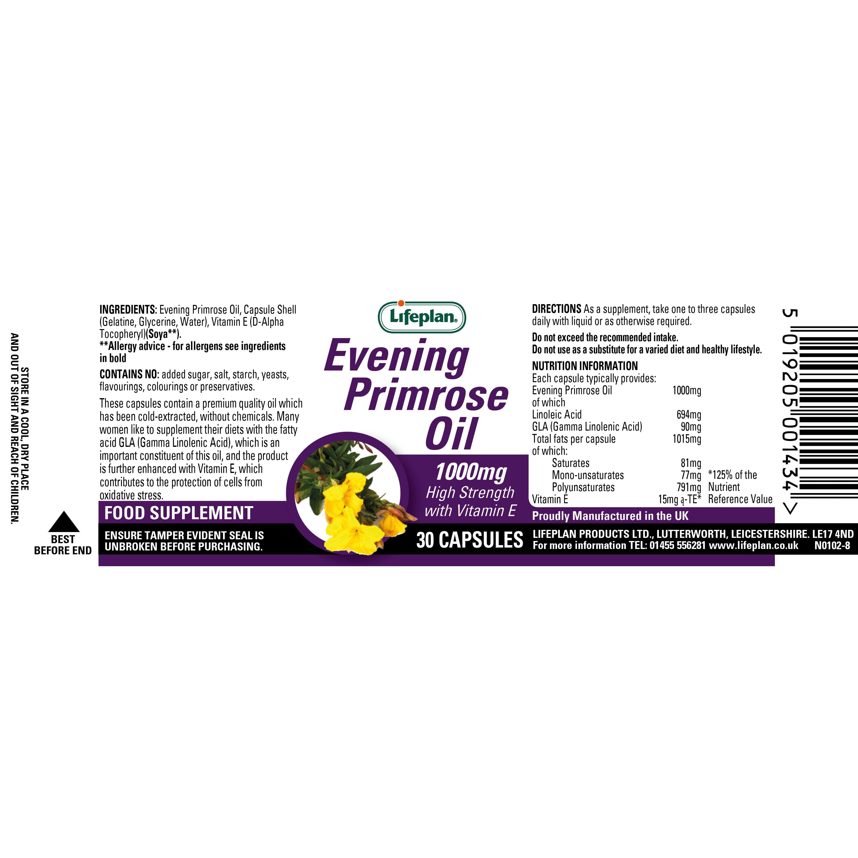 Lifeplan Evening Primerose Oil 1000mg with Vitamin E 30 Capsules