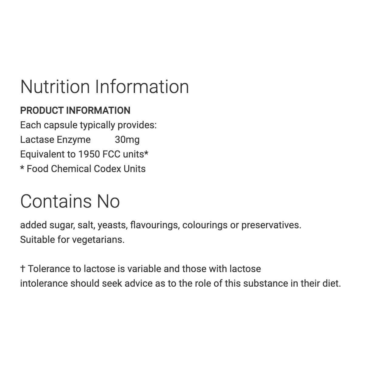 Lifeplan Lactase Enzyme 30mg Improves Lactose Digestion Vegan 30 Veg Capsules