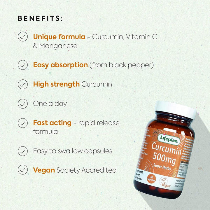 Lifeplan Super Herbs Curcumin with Black Pepper 500mg Vegan 60 Capsules