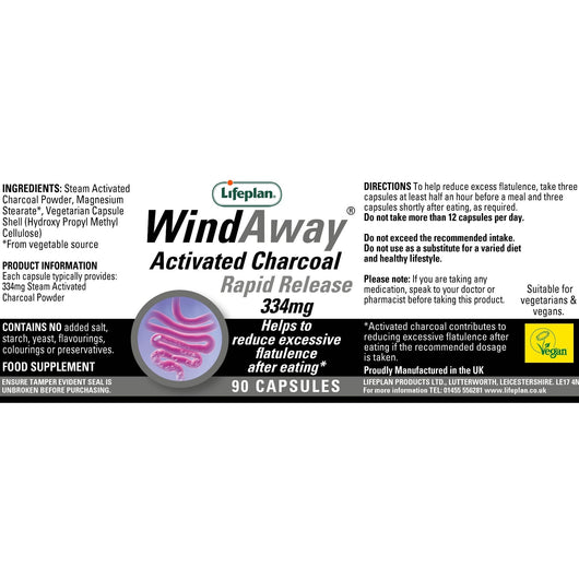 Lifeplan WindAway Activated Charcoal 334mg 90 Caplsules