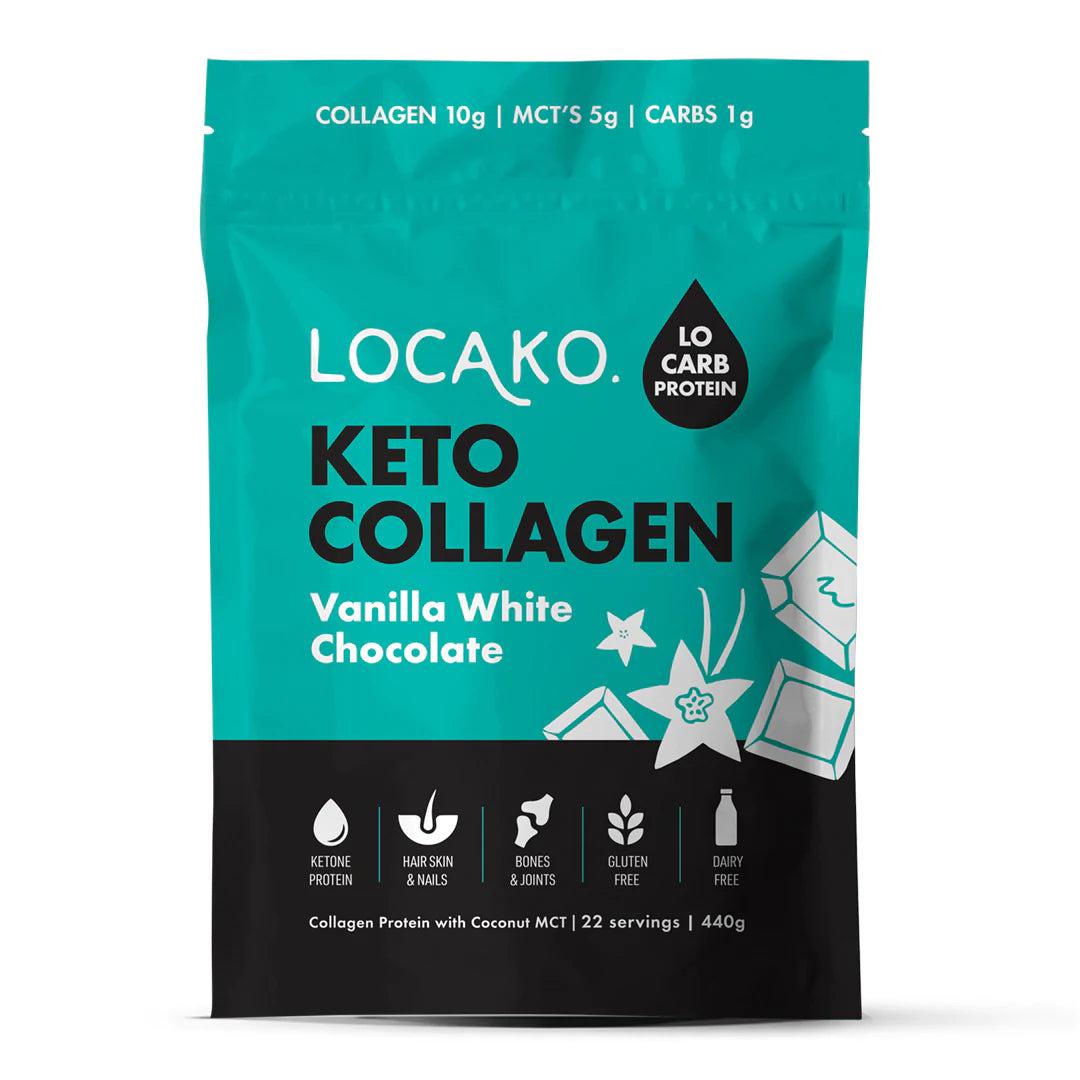 Locako Keto Collagen Vanilla White Chocolate with Coconut MCT Gluten Free Dairy Free 440g