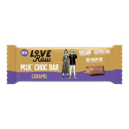 LoveRaw Vegan Milk Chocolate Bar Caramel Gluten Free No Palm Oil 30g