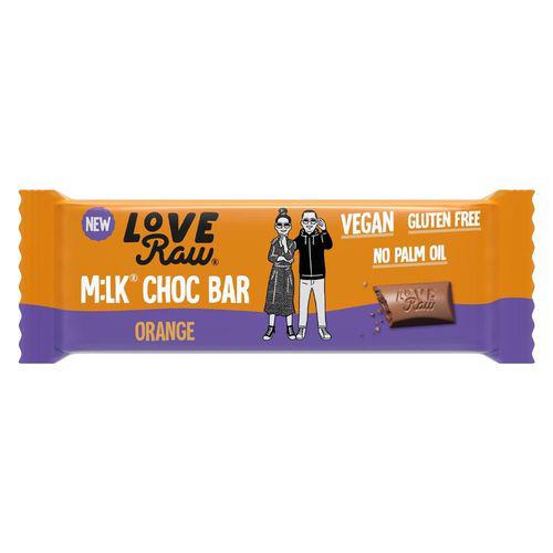 LoveRaw Vegan Milk Chocolate Bar Orange Gluten Free No Palm Oil 30g