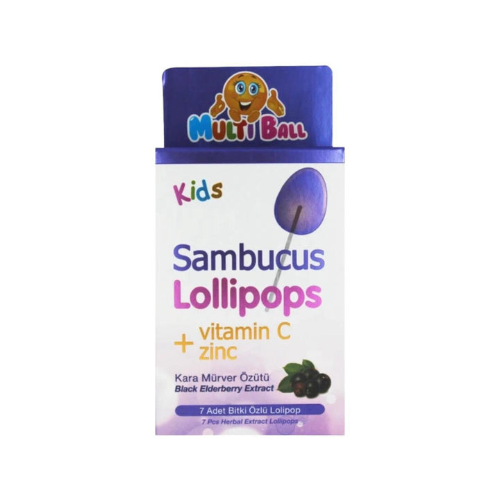 MULTIBALL Kids Lollipops Sambucus VitaminC+Zinc Black Elderberry Extract 7pcs