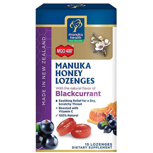 Manuka Health MGO 400+ Manuka Honey Lozenges with Blackcurrant New Zealand (15 pieces)