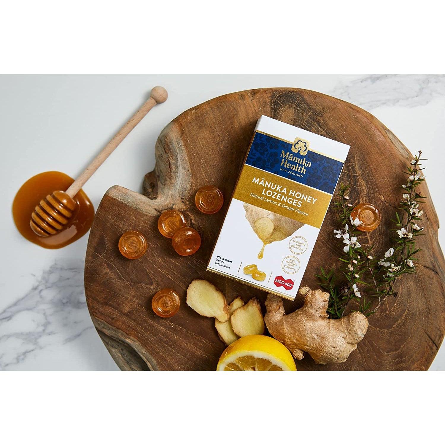 Manuka Health MGO 400+ Manuka Honey Lozenges with Lemon & Ginger New Zealand (15 pieces)