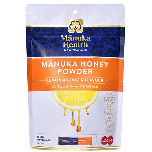 Manuka Health Manuka Honey Powder Lemon & Ginger with Natural Vitamin C & Prebiotic 10x100g