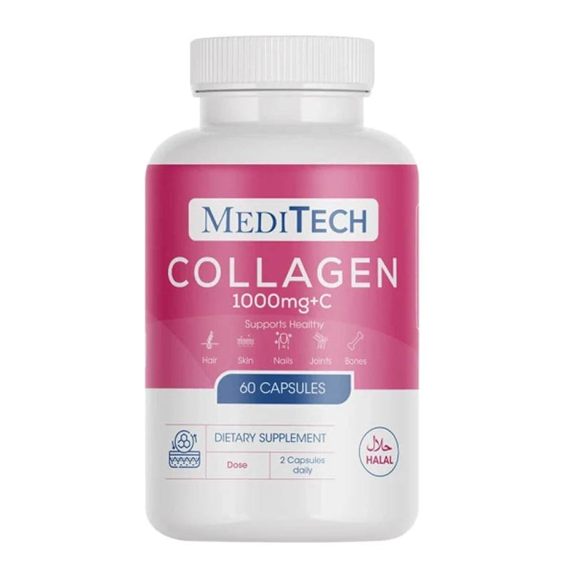 Meditech Collagen for Hair Skin Nails Joints & Bones 1000mg with Vitamin C  60 Capsules