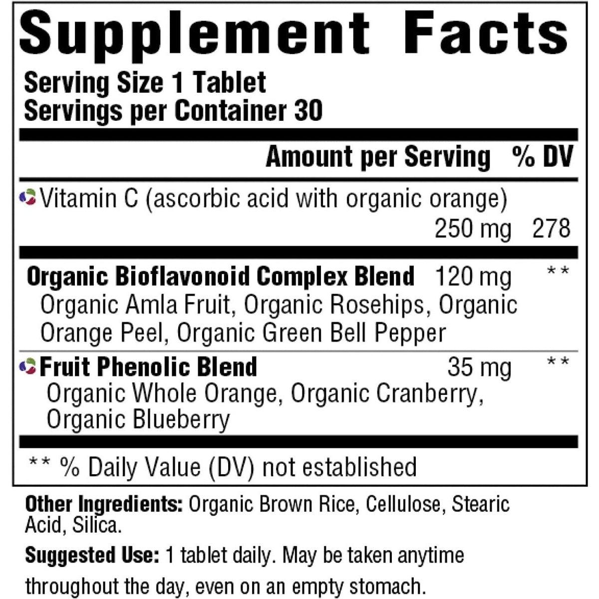 MegaFood Organic Food Based Vitamin C Complex Gluten-Free Dairy Free Vegan 60 Tablets