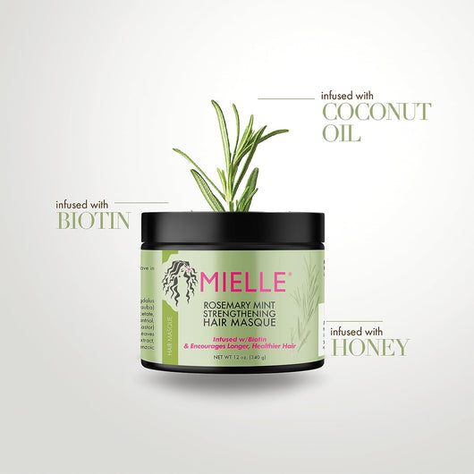 Mielle Organics Rosemary Mint Strengthening Hair Masque with Essential Oil & Biotin Deep Treatment 340ml