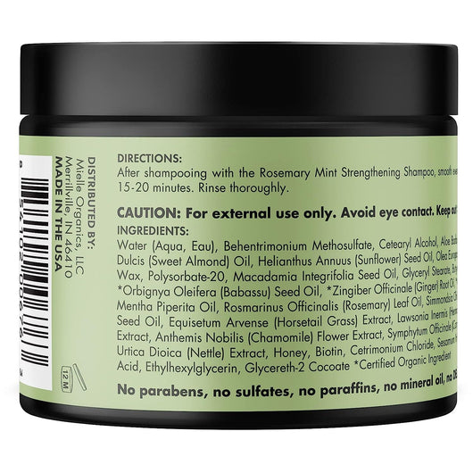 Mielle Organics Rosemary Mint Strengthening Hair Masque with Essential Oil & Biotin Deep Treatment 340ml