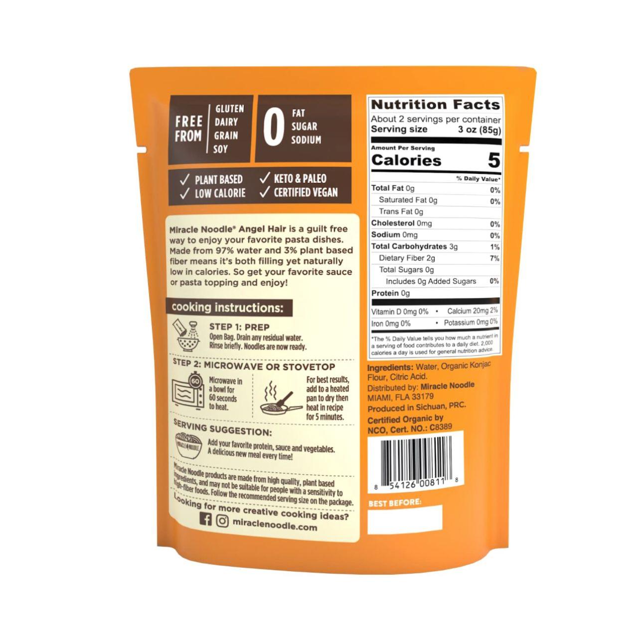 Miracle Noodle Organic Konjac Angel Hair Noodles Ready To Eat 200g