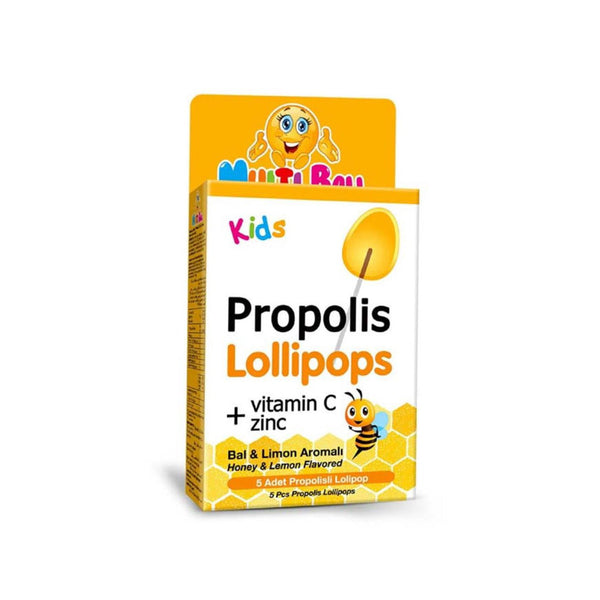 Multiball Kids Propolis Lollipops Vitamin C+Zinc Honey & Lemon Flavored 7pcs