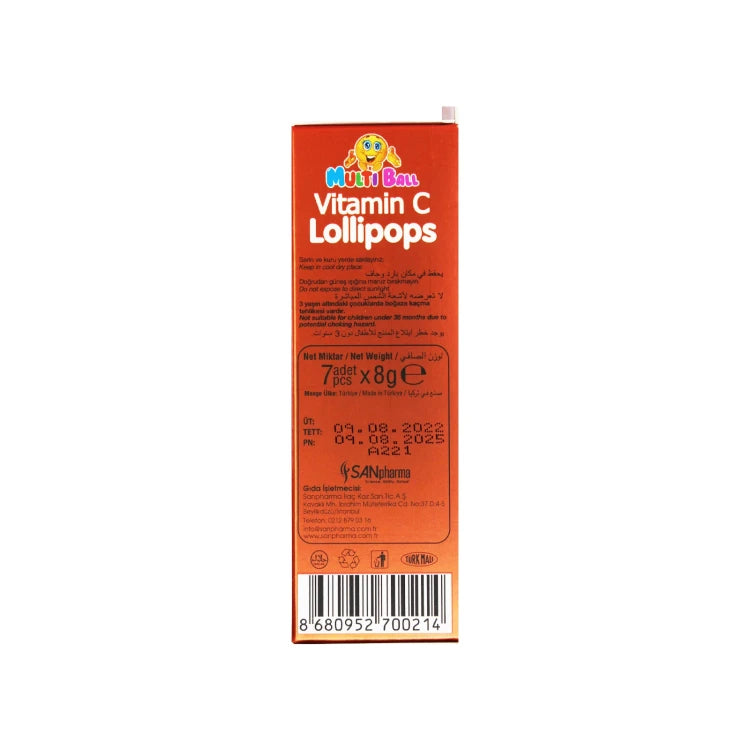 Multiball Kids Vitamin C Lollipops Orange Flavored 7pcs