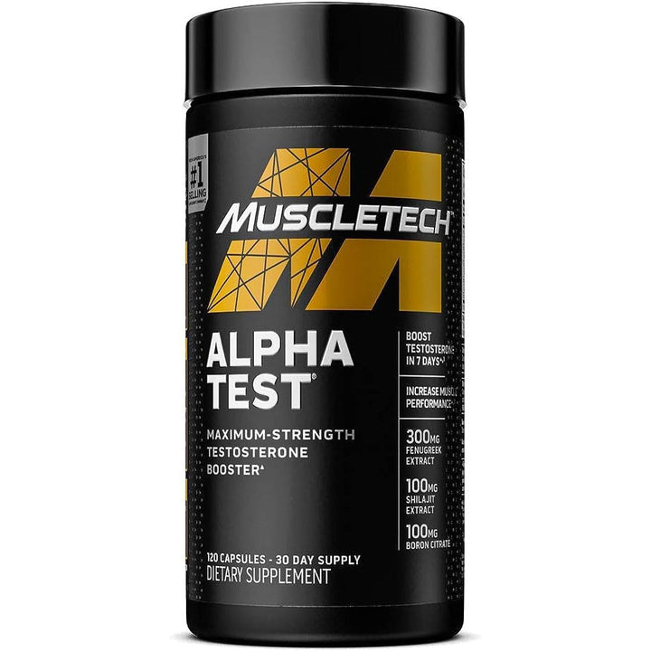 MuscleTech Alpha Test Testosterone Booster for Men with Tribulus, Zinc, Fenugreek and Shilajit Extract 120 Capsules