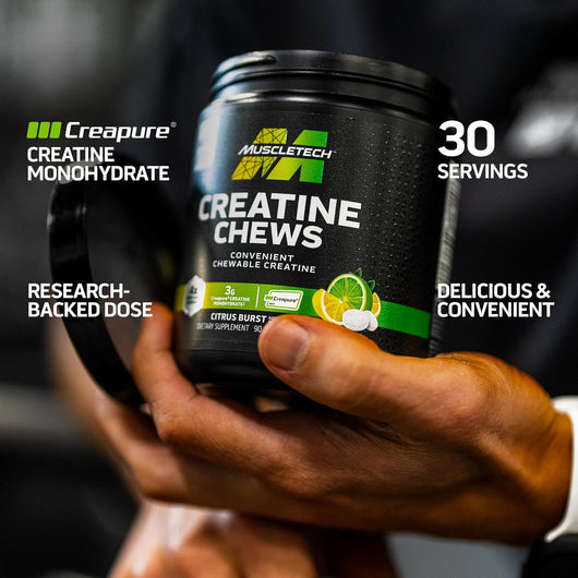 MuscleTech Creatine Chews Citrus Burst Flavor | Muscle Recovery + Builder for Men & Women | Workout Supplement | 90 Chewable Candies