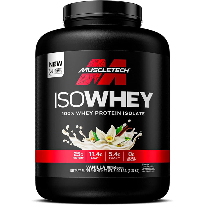 MuscleTech IsoWhey ISO Whey Protein Isolate Powder Muscle Builder for Men & Women Vanilla Flavor 2.27 KG 72 Servings