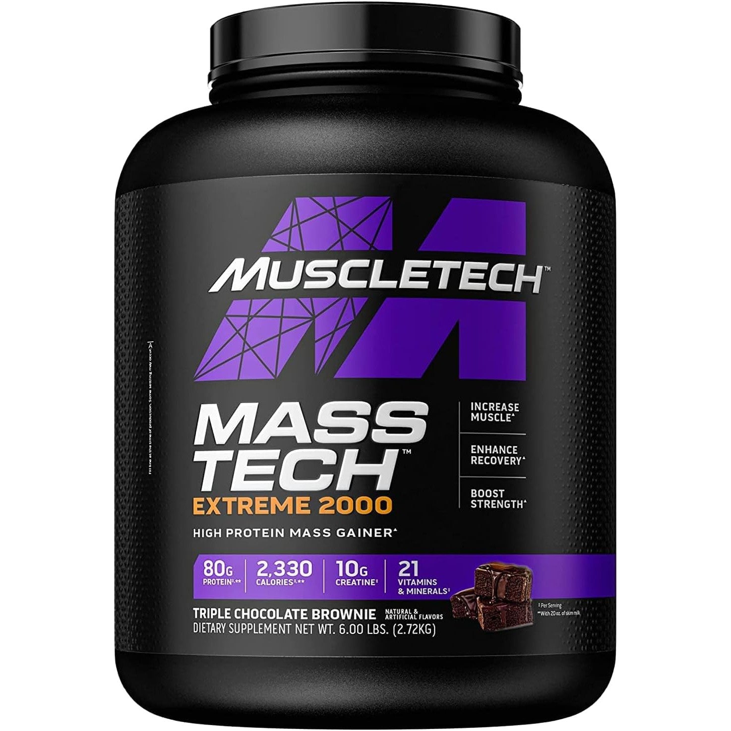 MuscleTech Mass Gainer Mass-Tech Extreme 2000, Muscle Builder Whey Protein Powder, 80g Protein + 10g Creatine + Carbs 2.72 KG