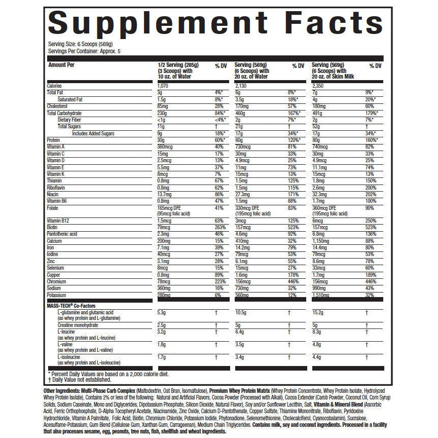 MuscleTech Mass Gainer Mass-Tech Extreme 2000, Muscle Builder Whey Protein Powder, 80g Protein + 10g Creatine + Carbs Chocolate Brownie 2.72 KG