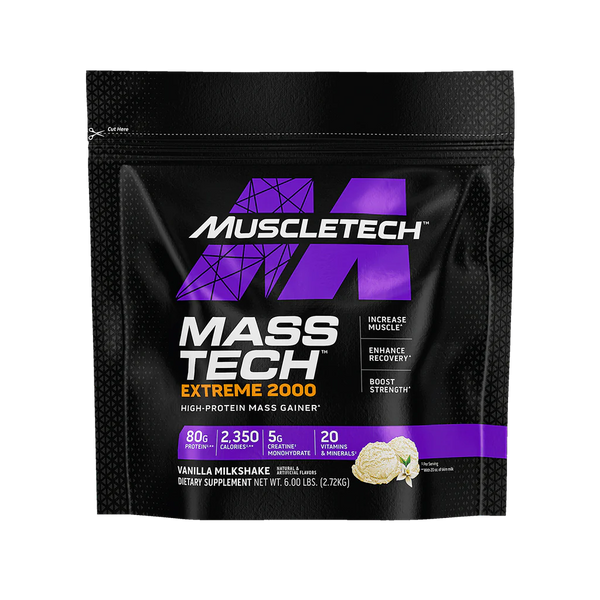 MuscleTech Mass Tech Extreme 2000 High Protein Mass Gainer 80g Protein with Creatine and 21 Vitamins & Minerals Vanilla Milkshake Flavor 2.72 Kg