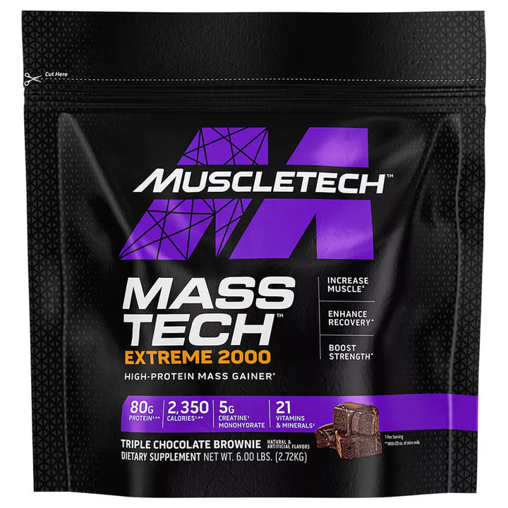 MuscleTech MassTech Extrem 2000 High Protein Mass Gainer 80g Protein with Creatine and 21 Vitamins & Minerals Tripple Chocolate 2.72kg